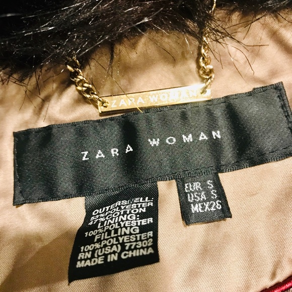 Zara Parka Jacket Faux Fur Collar Size Small - Picture 7 of 9